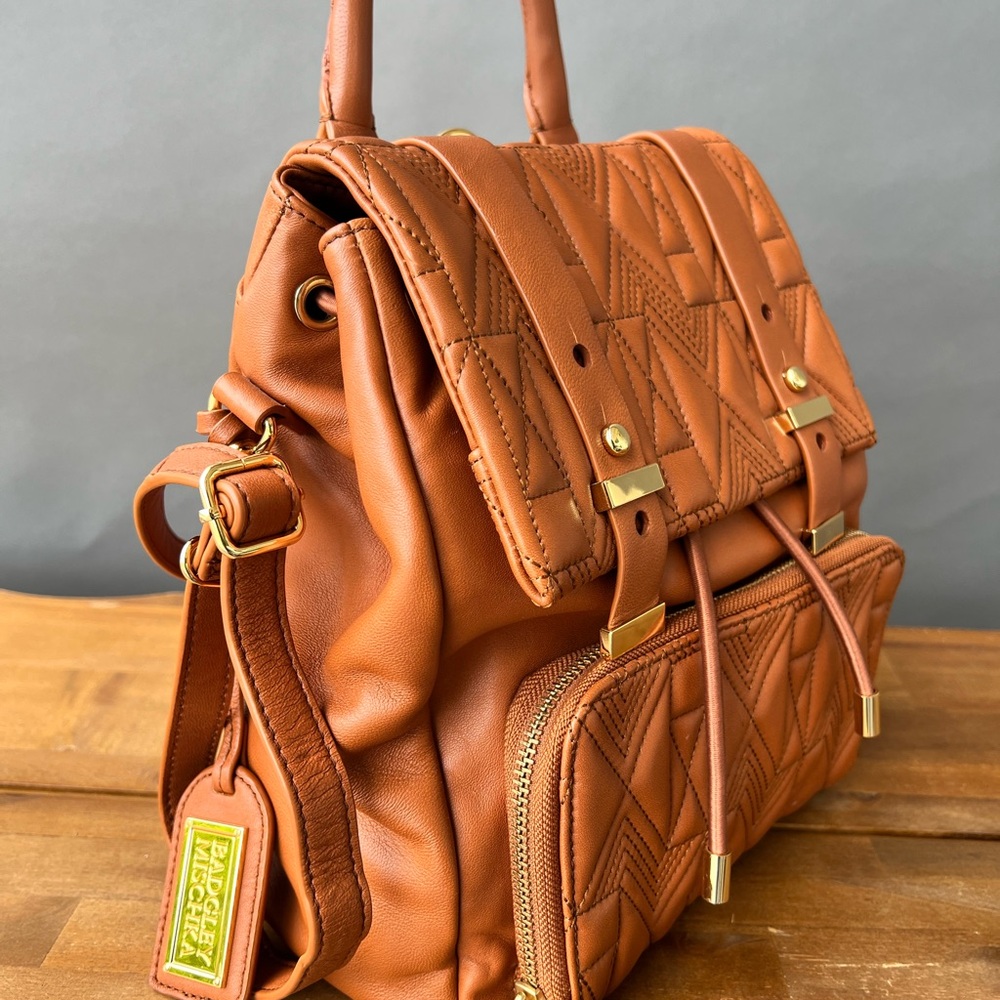 Badgley Mischka Quilted Tan Backpack - Picture 3 of 12